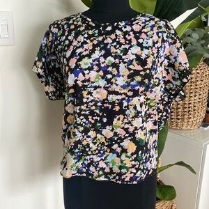 BCBG Floral Art Deco Flowy blouse with back cut out